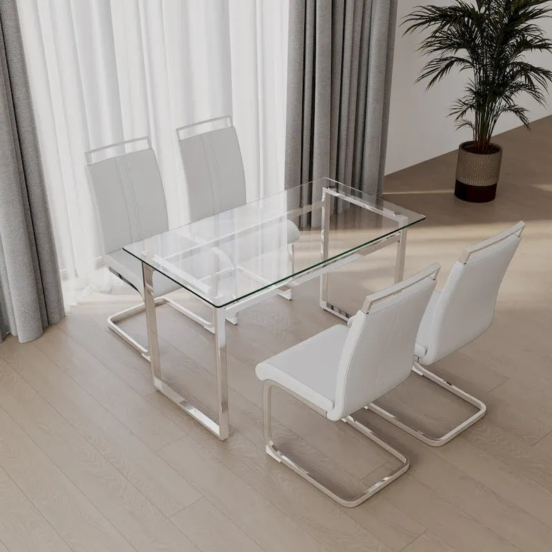 White/Black/Gray Square Glass Top 5-Piece Dining Set, Seats 4