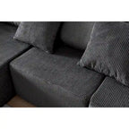 Corduroy L-Shaped Modular Sectional Sofa with Chaise, 4-Seat, Dark Grey / Green / Reddish Brown / Beige