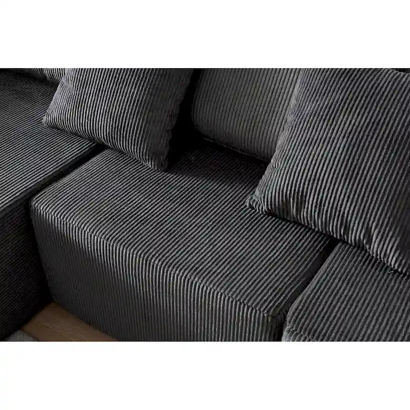Corduroy L-Shaped Modular Sectional Sofa with Chaise, 4-Seat, Dark Grey / Green / Reddish Brown / Beige