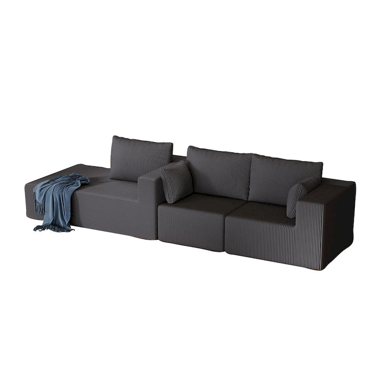 Corduroy L-Shaped Modular Sectional Sofa with Chaise, 4-Seat, Dark Grey / Green / Reddish Brown / Beige
