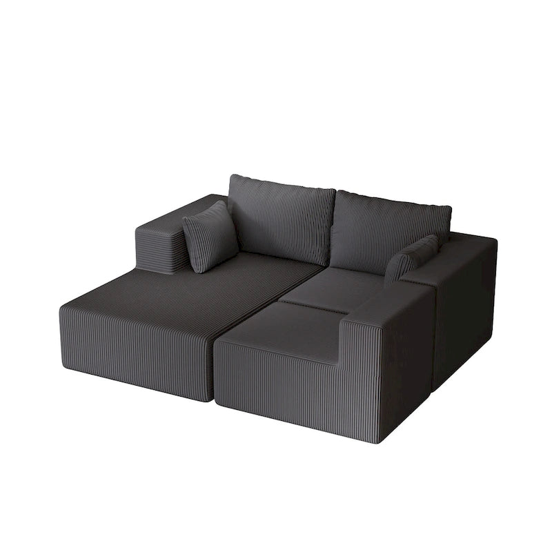 Corduroy L-Shaped Modular Sectional Sofa with Chaise, 4-Seat, Dark Grey / Green / Reddish Brown / Beige
