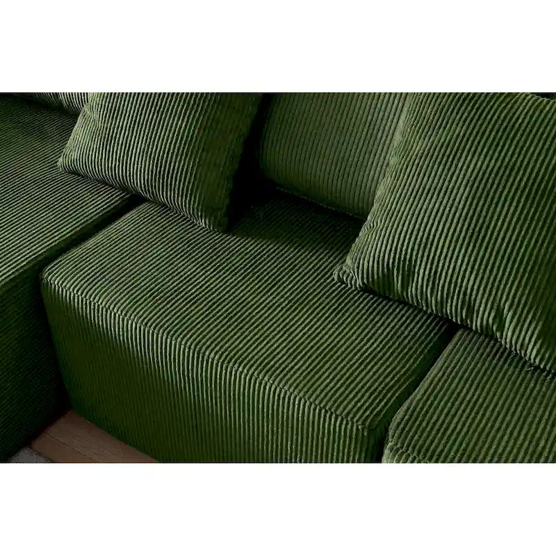 Corduroy L-Shaped Modular Sectional Sofa with Chaise, 4-Seat, Dark Grey / Green / Reddish Brown / Beige