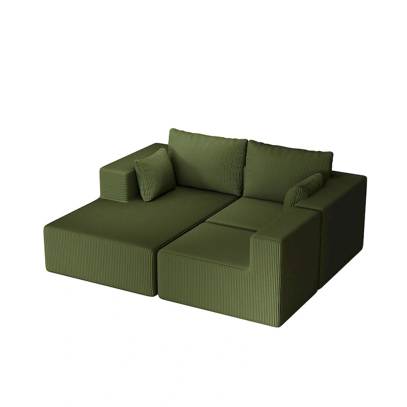 Corduroy L-Shaped Modular Sectional Sofa with Chaise, 4-Seat, Dark Grey / Green / Reddish Brown / Beige
