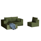 Corduroy L-Shaped Modular Sectional Sofa with Chaise, 4-Seat, Dark Grey / Green / Reddish Brown / Beige