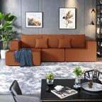 Corduroy L-Shaped Modular Sectional Sofa with Chaise, 4-Seat, Dark Grey / Green / Reddish Brown / Beige
