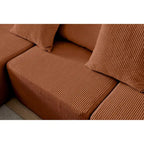 Corduroy L-Shaped Modular Sectional Sofa with Chaise, 4-Seat, Dark Grey / Green / Reddish Brown / Beige