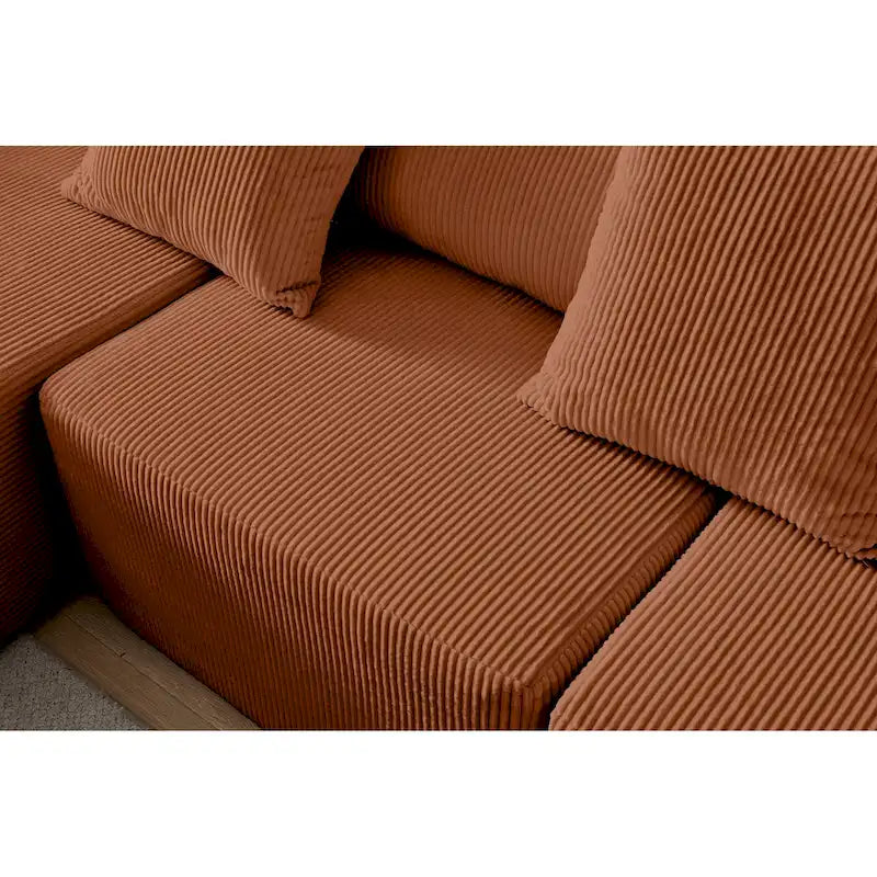 Corduroy L-Shaped Modular Sectional Sofa with Chaise, 4-Seat, Dark Grey / Green / Reddish Brown / Beige