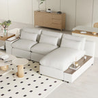 Beige L-Shaped 3-Seat Sofa with Storage, Fabric Upholstery