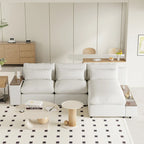 Beige L-Shaped 3-Seat Sofa with Storage, Fabric Upholstery