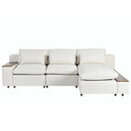 Beige L-Shaped 3-Seat Sofa with Storage, Fabric Upholstery