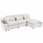 Beige L-Shaped 3-Seat Sofa with Storage, Fabric Upholstery