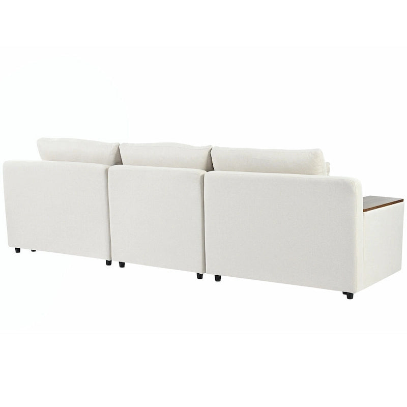 Beige L-Shaped 3-Seat Sofa with Storage, Fabric Upholstery