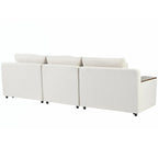 Beige L-Shaped 3-Seat Sofa with Storage, Fabric Upholstery