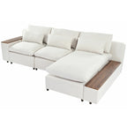 Beige L-Shaped 3-Seat Sofa with Storage, Fabric Upholstery