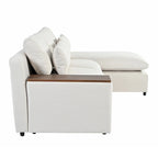 Beige L-Shaped 3-Seat Sofa with Storage, Fabric Upholstery