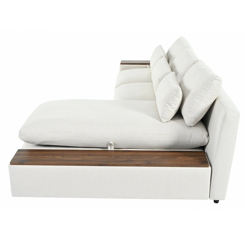 Beige L-Shaped 3-Seat Sofa with Storage, Fabric Upholstery