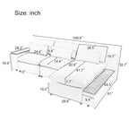 Beige L-Shaped 3-Seat Sofa with Storage, Fabric Upholstery