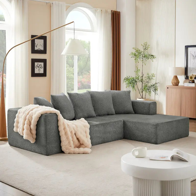 Blue/Grey Chenille Right L-Shaped Sectional Sofa, 2-Piece, 2-3 Seater