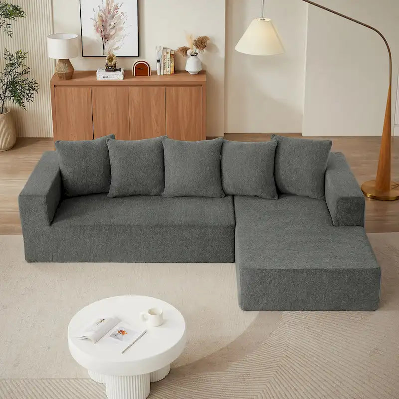 Blue/Grey Chenille Right L-Shaped Sectional Sofa, 2-Piece, 2-3 Seater