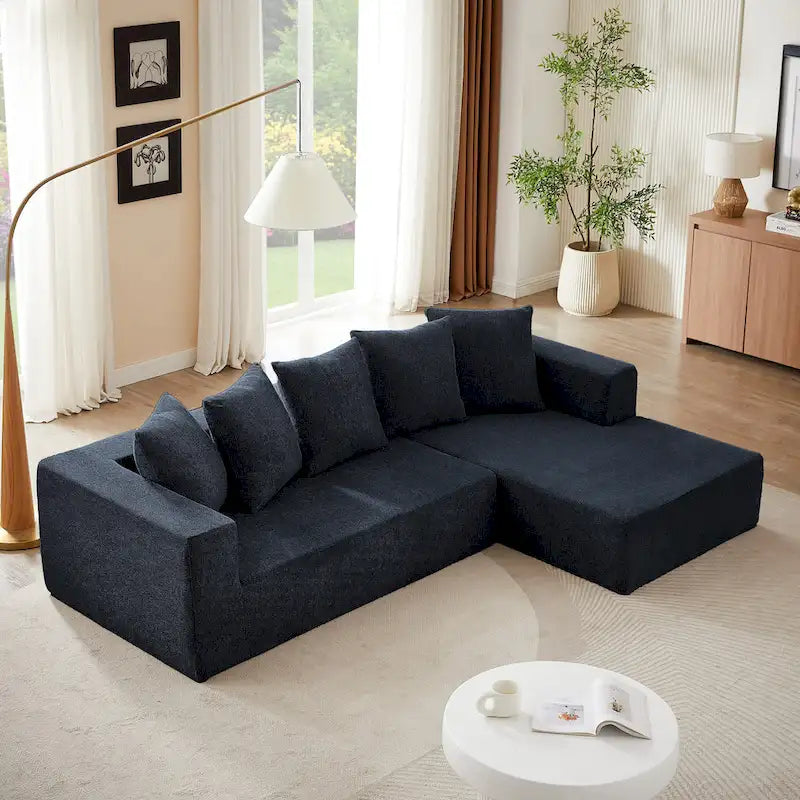 Blue/Grey Chenille Right L-Shaped Sectional Sofa, 2-Piece, 2-3 Seater