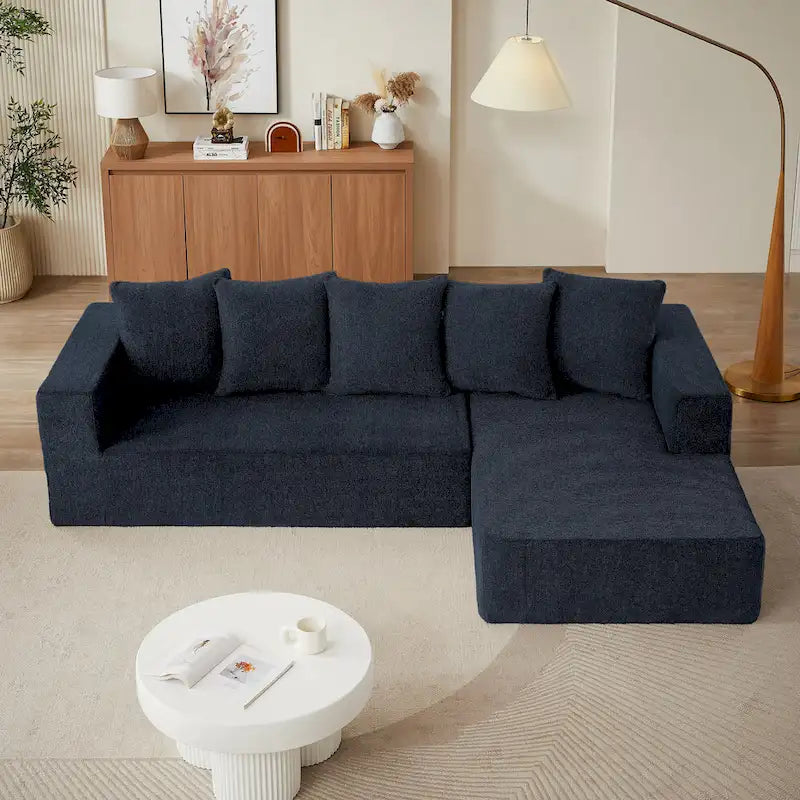 Blue/Grey Chenille Right L-Shaped Sectional Sofa, 2-Piece, 2-3 Seater