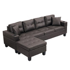 Dark Brown L-Shaped Sectional Sofa with Chaise, 4-Seat