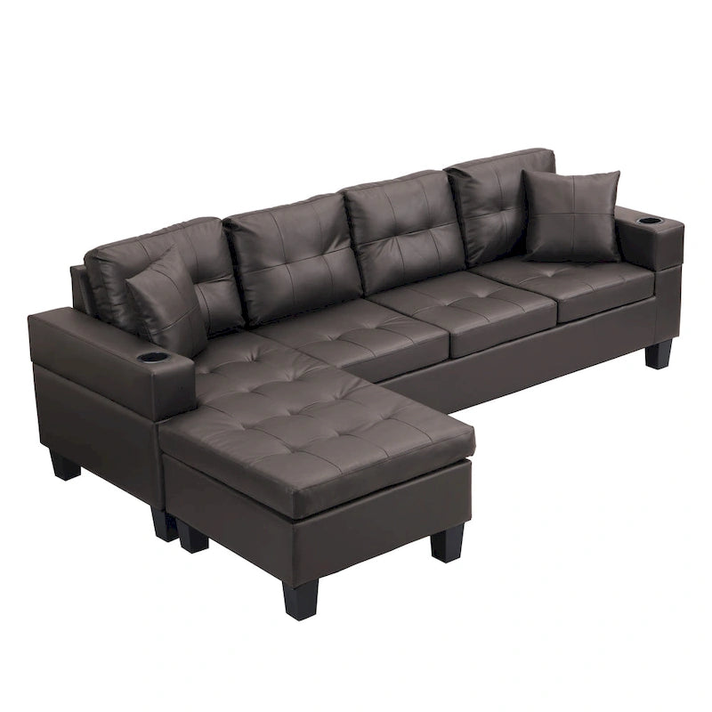 Dark Brown L-Shaped Sectional Sofa with Chaise, 4-Seat