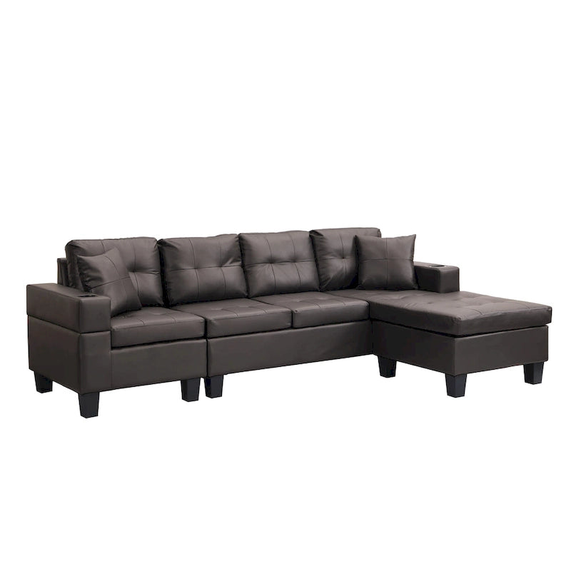 Dark Brown L-Shaped Sectional Sofa with Chaise, 4-Seat