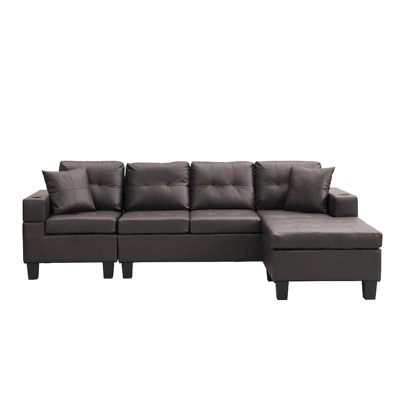 Dark Brown L-Shaped Sectional Sofa with Chaise, 4-Seat