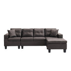 Dark Brown L-Shaped Sectional Sofa with Chaise, 4-Seat