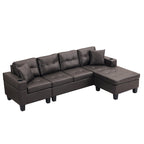 Dark Brown L-Shaped Sectional Sofa with Chaise, 4-Seat