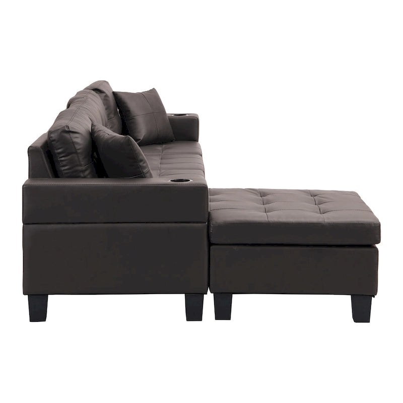 Dark Brown L-Shaped Sectional Sofa with Chaise, 4-Seat