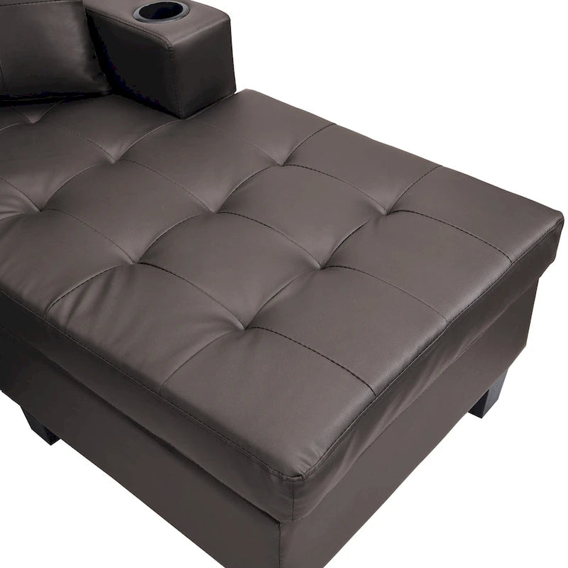 Dark Brown L-Shaped Sectional Sofa with Chaise, 4-Seat