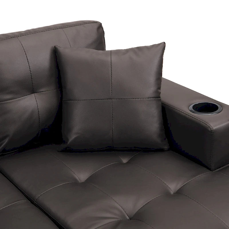 Dark Brown L-Shaped Sectional Sofa with Chaise, 4-Seat