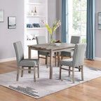 Rustic 5-Piece Dining Set, Rectangular Table & 4 Upholstered Chairs, Seats 4, Antique Yellow+Gray / Black+Gray