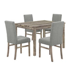 Rustic 5-Piece Dining Set, Rectangular Table & 4 Upholstered Chairs, Seats 4, Antique Yellow+Gray / Black+Gray