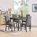 Rustic 5-Piece Dining Set, Rectangular Table & 4 Upholstered Chairs, Seats 4, Antique Yellow+Gray / Black+Gray