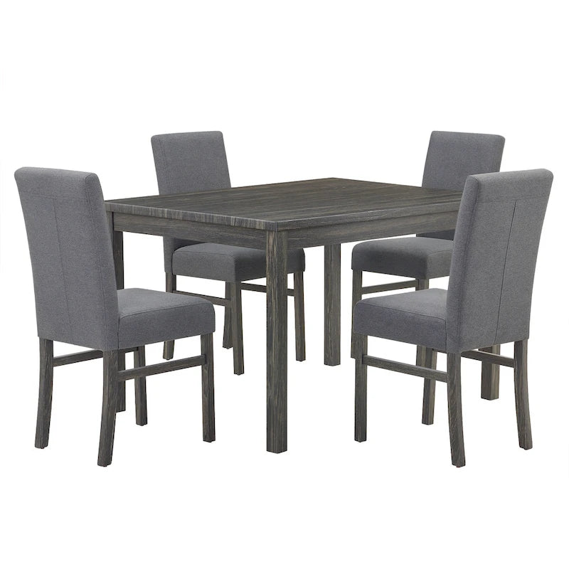 Rustic 5-Piece Dining Set, Rectangular Table & 4 Upholstered Chairs, Seats 4, Antique Yellow+Gray / Black+Gray