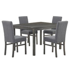 Rustic 5-Piece Dining Set, Rectangular Table & 4 Upholstered Chairs, Seats 4, Antique Yellow+Gray / Black+Gray