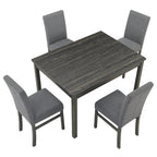Rustic 5-Piece Dining Set, Rectangular Table & 4 Upholstered Chairs, Seats 4, Antique Yellow+Gray / Black+Gray