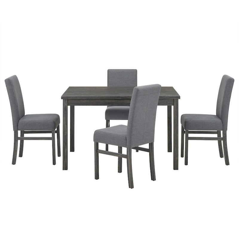 Rustic 5-Piece Dining Set, Rectangular Table & 4 Upholstered Chairs, Seats 4, Antique Yellow+Gray / Black+Gray