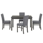 Rustic 5-Piece Dining Set, Rectangular Table & 4 Upholstered Chairs, Seats 4, Antique Yellow+Gray / Black+Gray