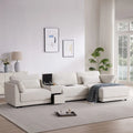 Beige/Gray Chenille L-Shaped Sectional Sofa with Storage Console & USB, 4-Seater