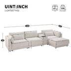 Beige/Gray Chenille L-Shaped Sectional Sofa with Storage Console & USB, 4-Seater