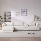 Beige/Gray Chenille L-Shaped Sectional Sofa with Storage Console & USB, 4-Seater