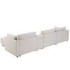 Beige/Gray Chenille L-Shaped Sectional Sofa with Storage Console & USB, 4-Seater