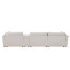 Beige/Gray Chenille L-Shaped Sectional Sofa with Storage Console & USB, 4-Seater