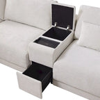 Beige/Gray Chenille L-Shaped Sectional Sofa with Storage Console & USB, 4-Seater
