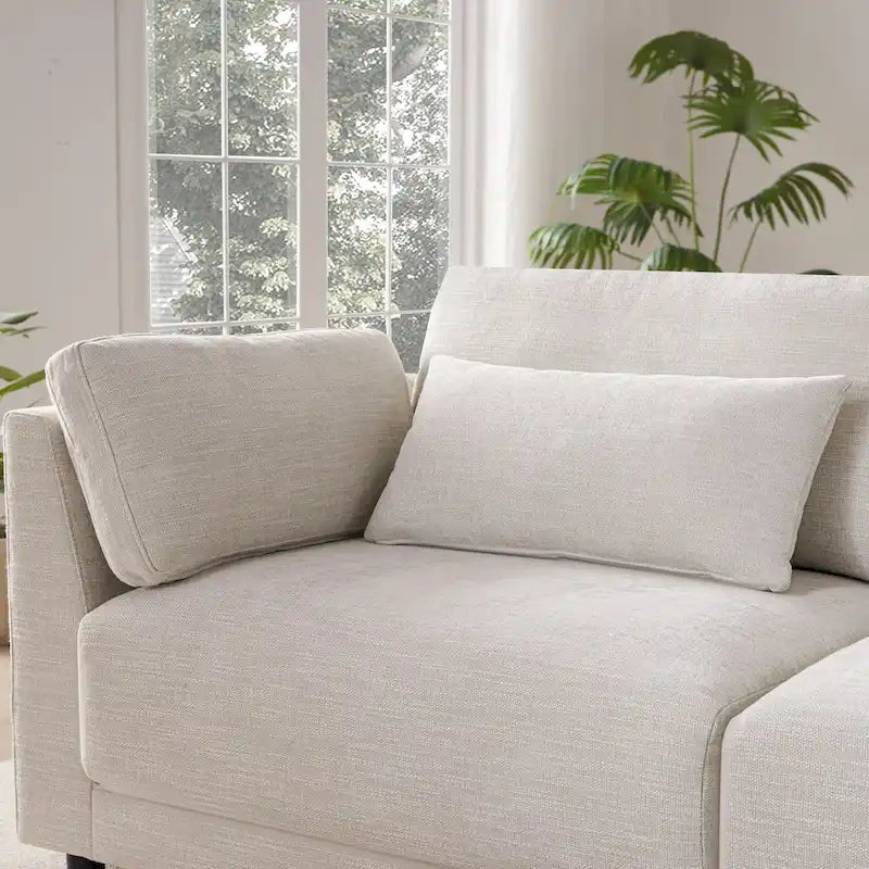 Beige/Gray Chenille L-Shaped Sectional Sofa with Storage Console & USB, 4-Seater