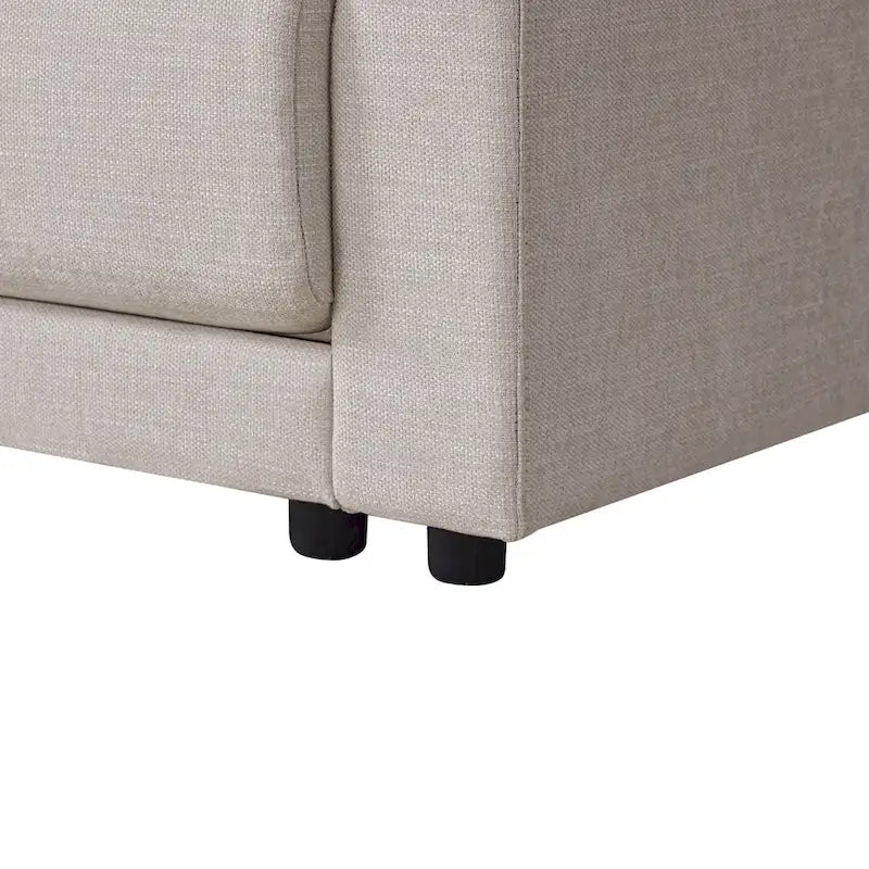 Beige/Gray Chenille L-Shaped Sectional Sofa with Storage Console & USB, 4-Seater